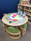 Billy Kidz Round Wooden Table - with 4 Green Padded Stools - Your Capability Store