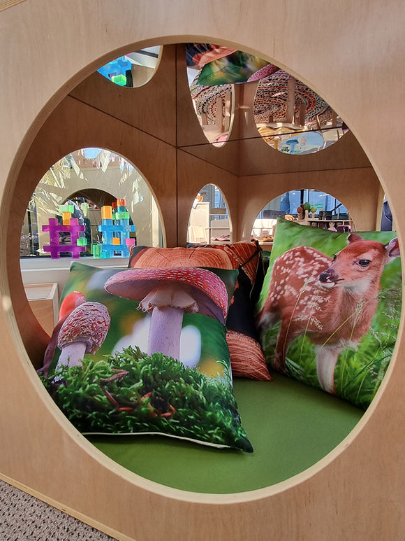 Billy Kidz Wooden Playhouse Cube with Mirrors & Cushion - Avocado - Your Capability Store