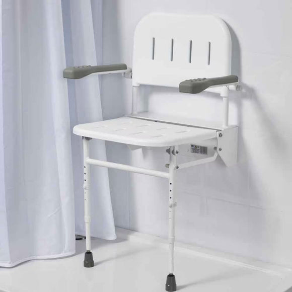 Wall Mounted Folding Shower Seat (with Legs, Back & Arms) - Your Capability Store