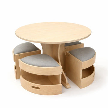 Billy Kidz Round Wooden Table - with 4 Padded Stools