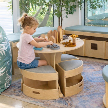 Billy Kidz Round Wooden Table - with 4 Padded Stools - 0