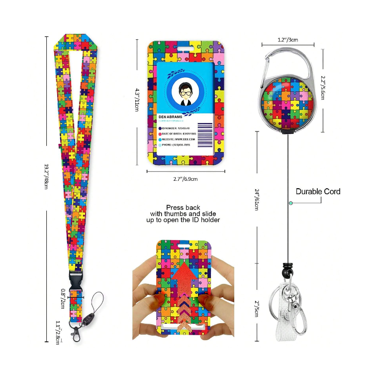 Puzzle Lanyard with Card Holder and Clip