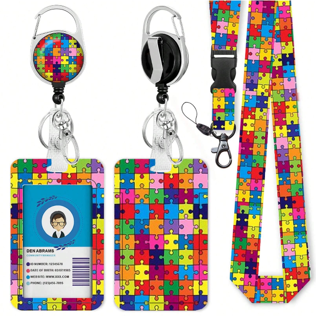 Puzzle Lanyard with Card Holder and Clip