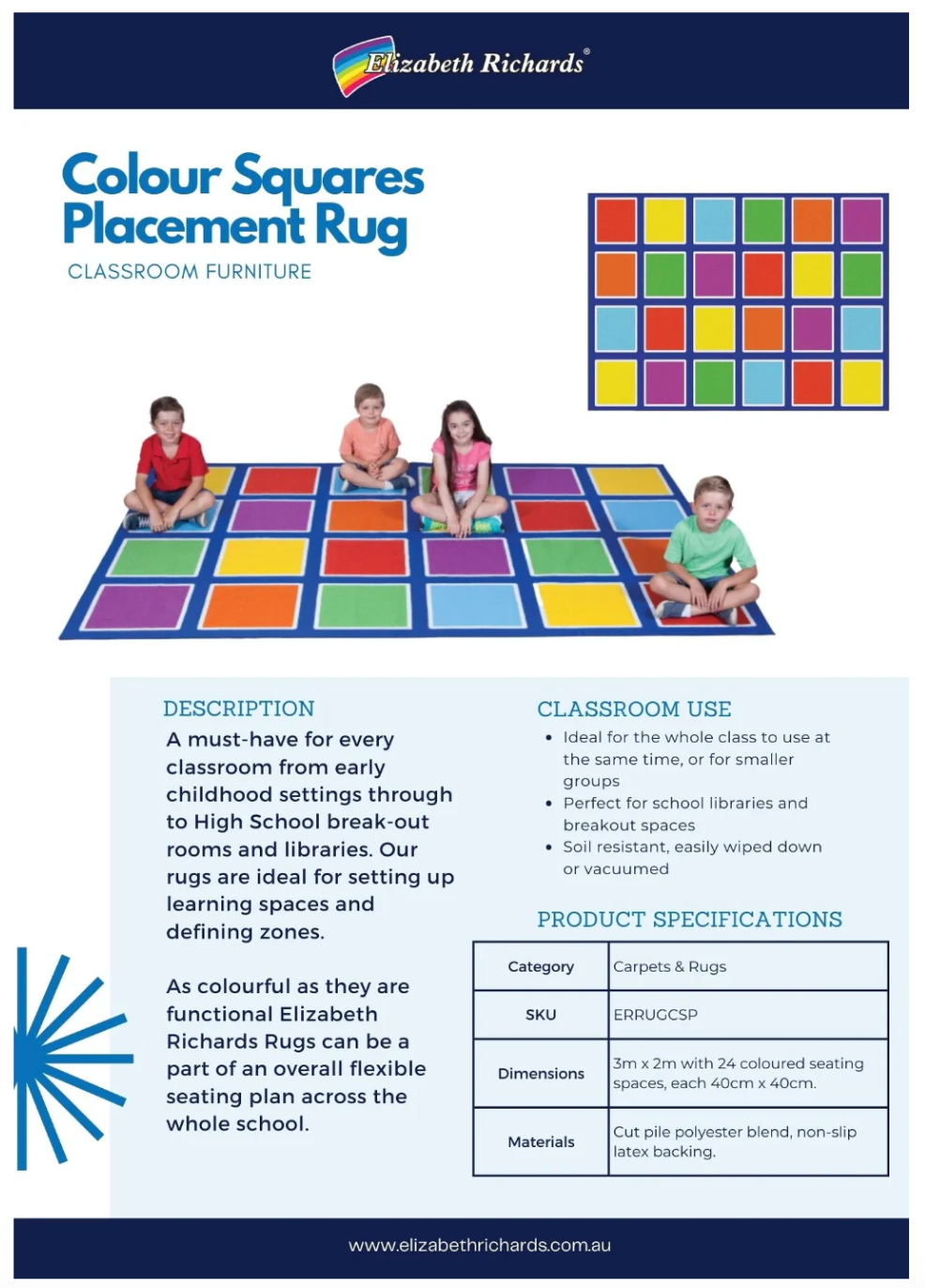 Colour Squares Placement Rug - 24 Squares | Your Capability Store