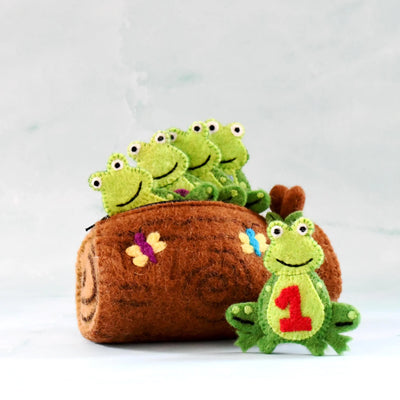 5 Little Speckled Frogs Finger Puppet set with log bag - Your Capability Store