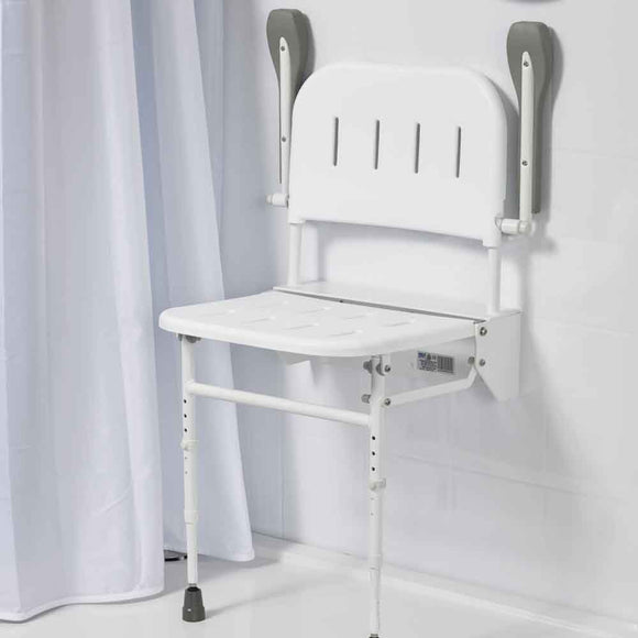 Wall Mounted Folding Shower Seat (with Legs, Back & Arms) - Your Capability Store